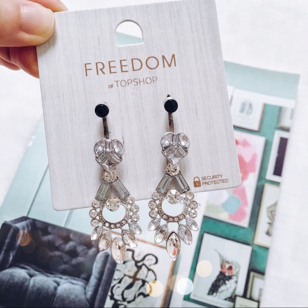 Topshop Silver Rhinestone Chandelier Earrings